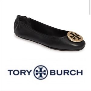 TORY BURCH Minnie Black Leather Ballet Flats 6.5